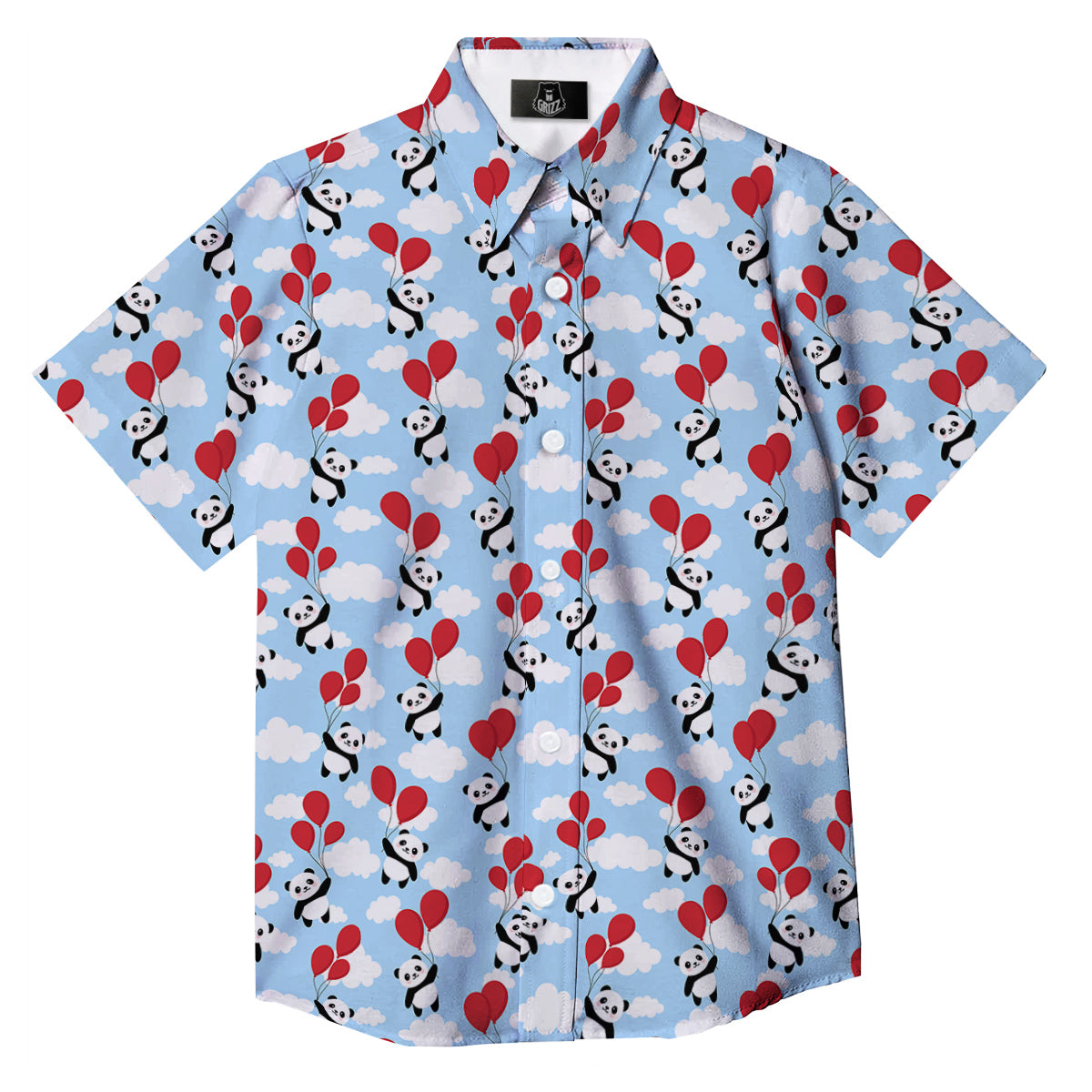 Balloon And Cute Panda Print Pattern Button Up Shirt-grizzshop