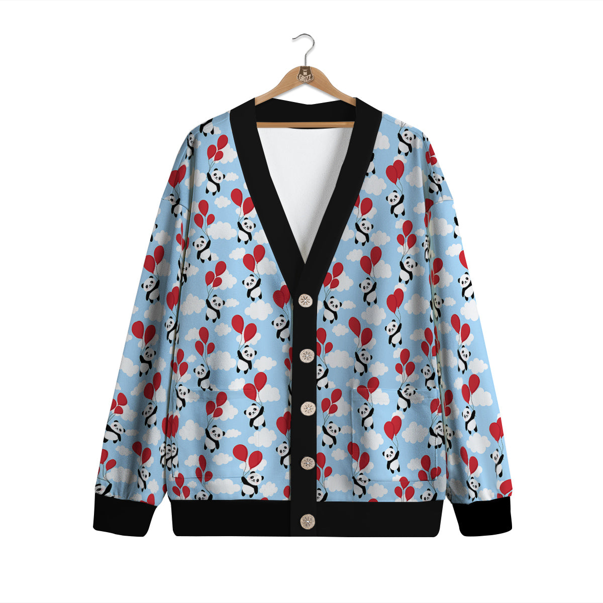 Balloon And Cute Panda Print Pattern Cardigan-grizzshop