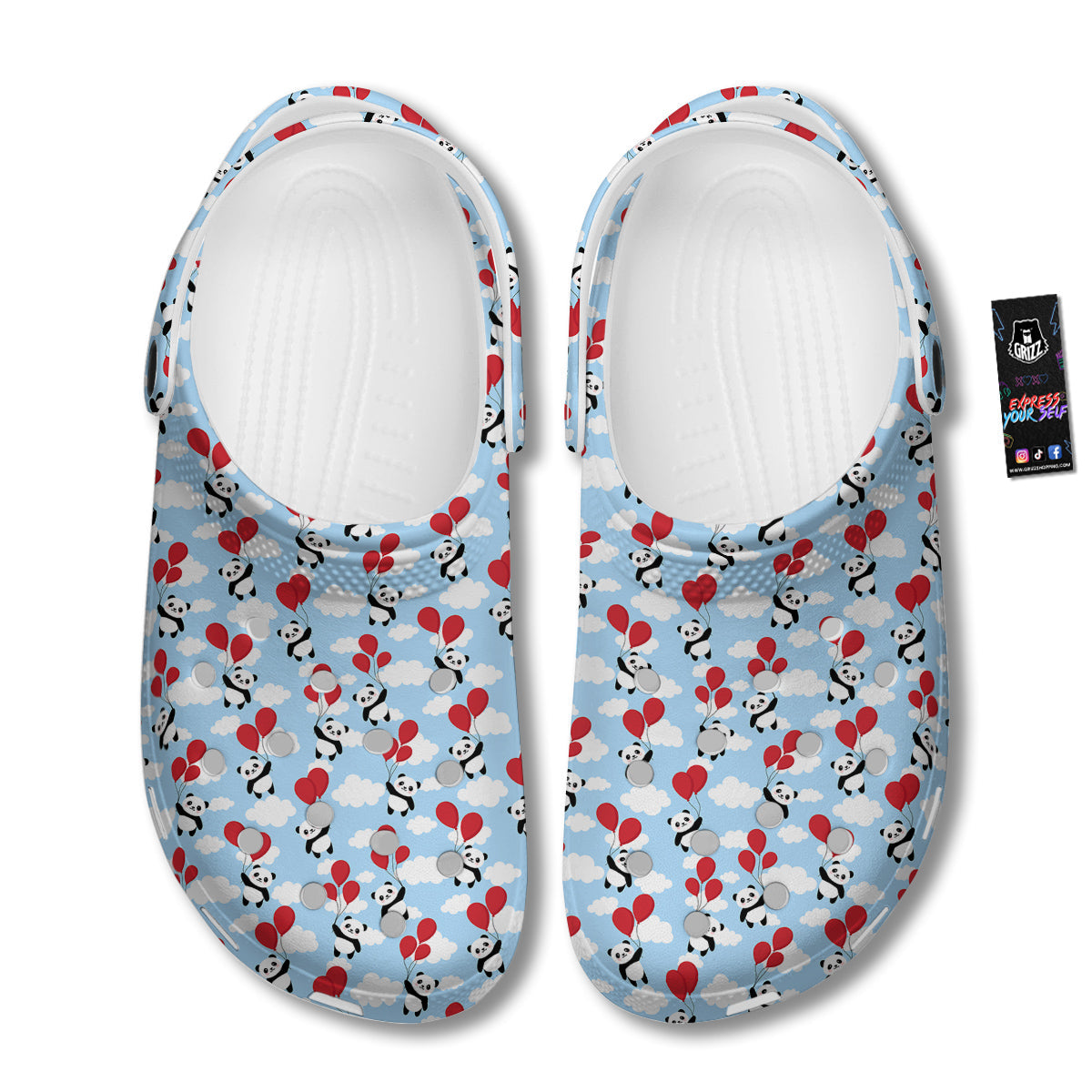 Balloon And Cute Panda Print Pattern Clog-grizzshop