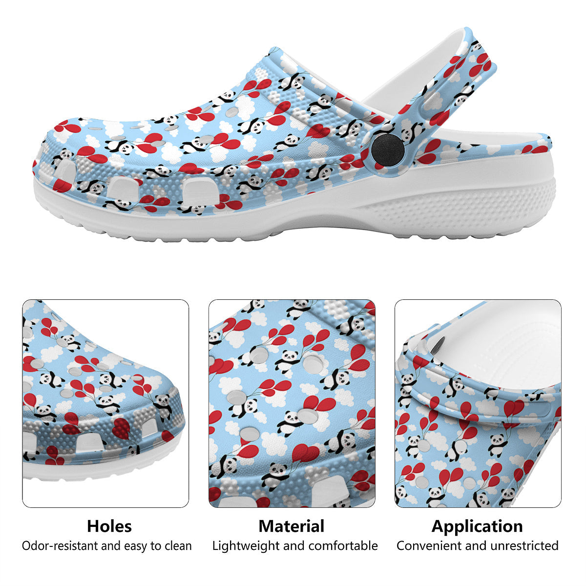 Balloon And Cute Panda Print Pattern Clog-grizzshop