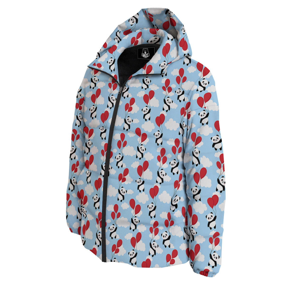 Balloon And Cute Panda Print Pattern Down Jacket-grizzshop