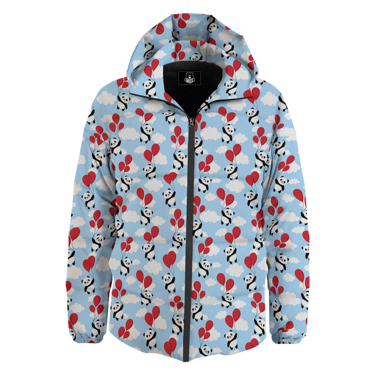 Balloon And Cute Panda Print Pattern Down Jacket-grizzshop