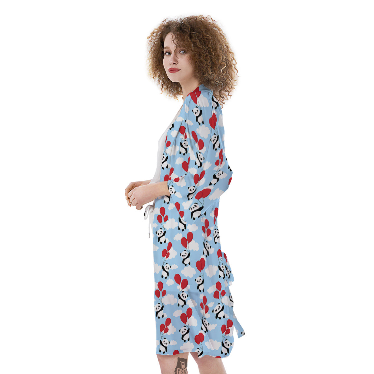 Balloon And Cute Panda Print Pattern Kimono-grizzshop