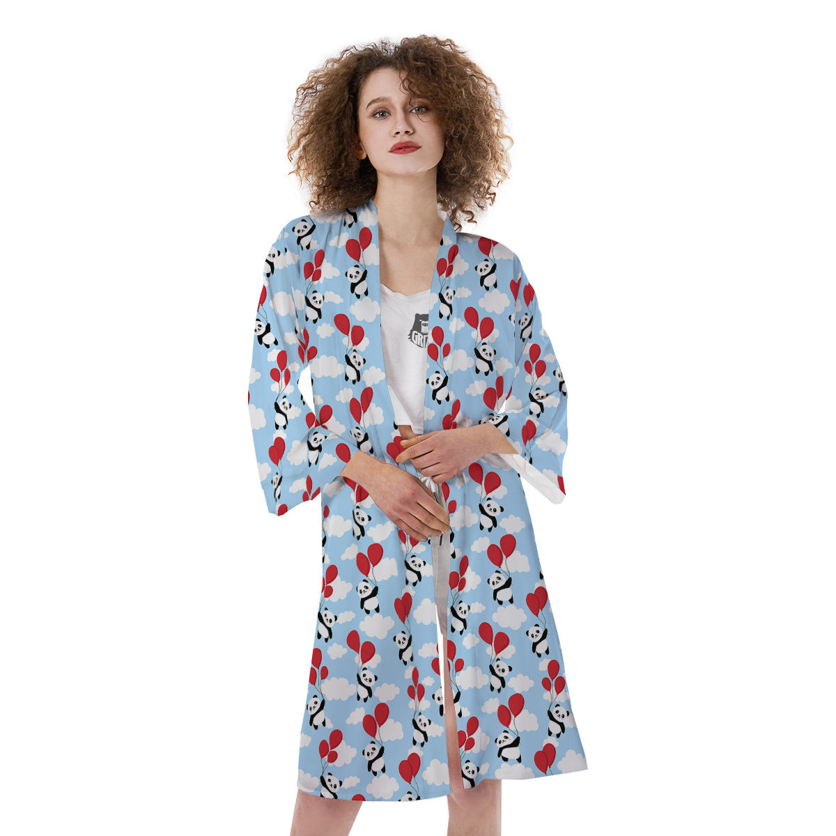 Balloon And Cute Panda Print Pattern Kimono-grizzshop