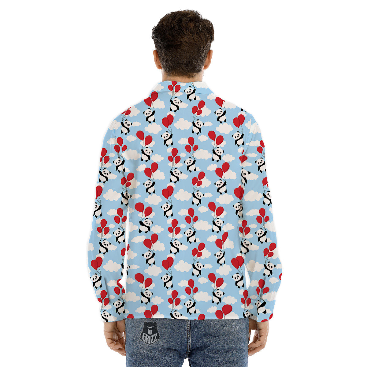 Balloon And Cute Panda Print Pattern Men's Dress Shirts-grizzshop