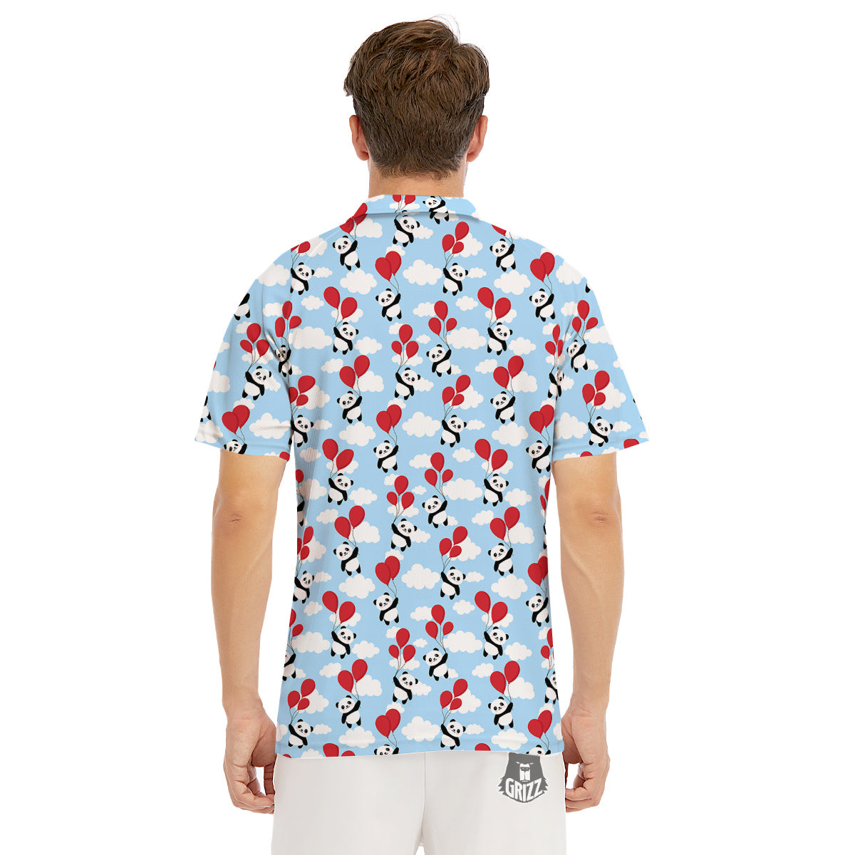 Balloon And Cute Panda Print Pattern Men's Golf Shirts-grizzshop