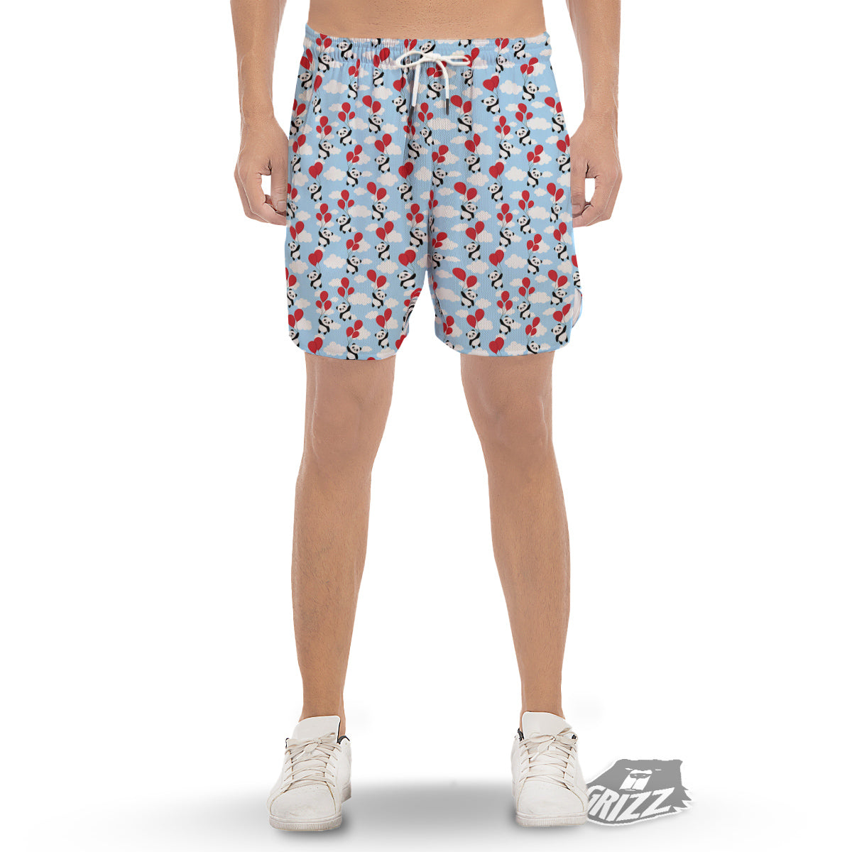 Balloon And Cute Panda Print Pattern Men's Gym Shorts-grizzshop