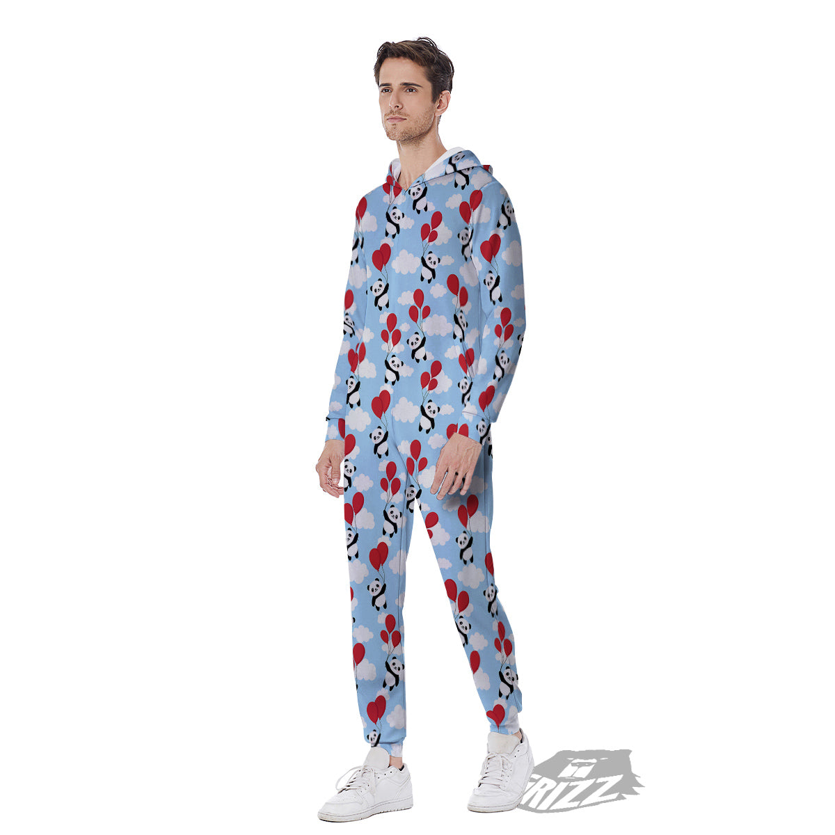 Balloon And Cute Panda Print Pattern Men's Jumpsuit-grizzshop
