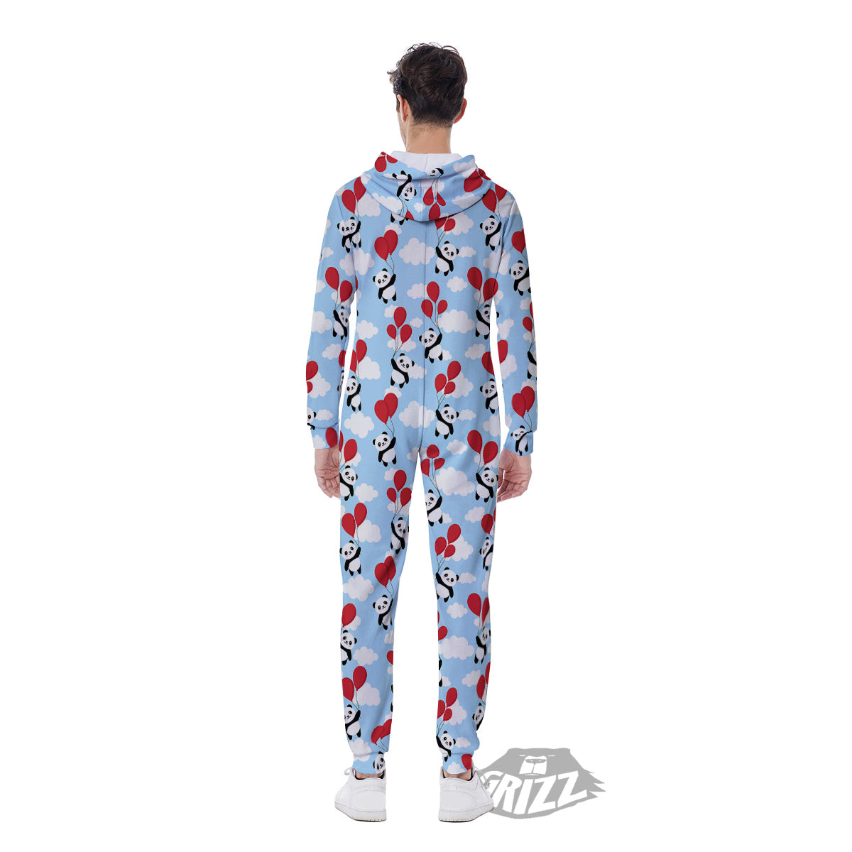 Balloon And Cute Panda Print Pattern Men's Jumpsuit-grizzshop