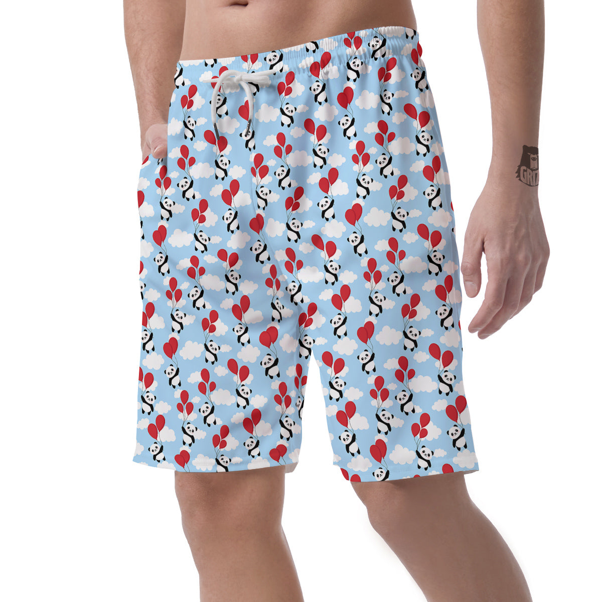 Balloon And Cute Panda Print Pattern Men's Shorts-grizzshop