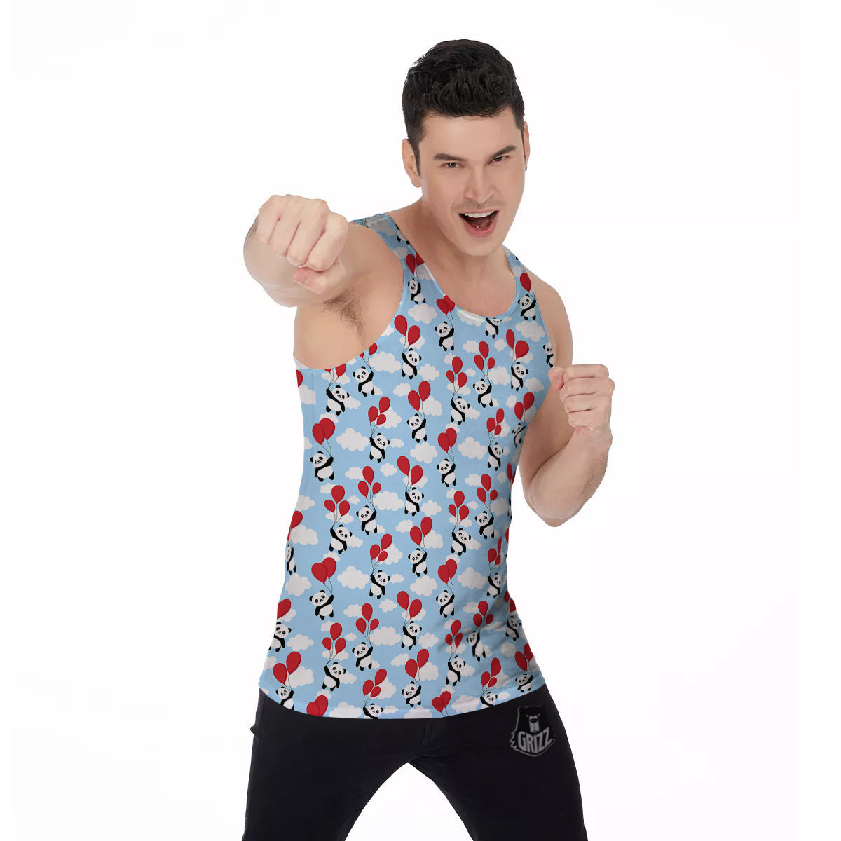 Balloon And Cute Panda Print Pattern Men's Tank Top-grizzshop