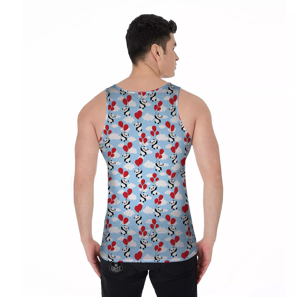 Balloon And Cute Panda Print Pattern Men's Tank Top-grizzshop