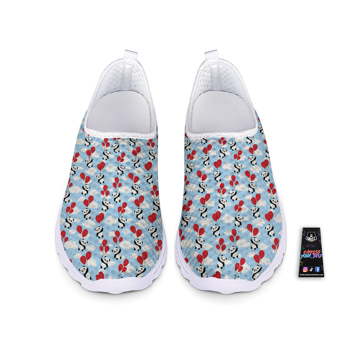 Balloon And Cute Panda Print Pattern Nurse Shoes-grizzshop