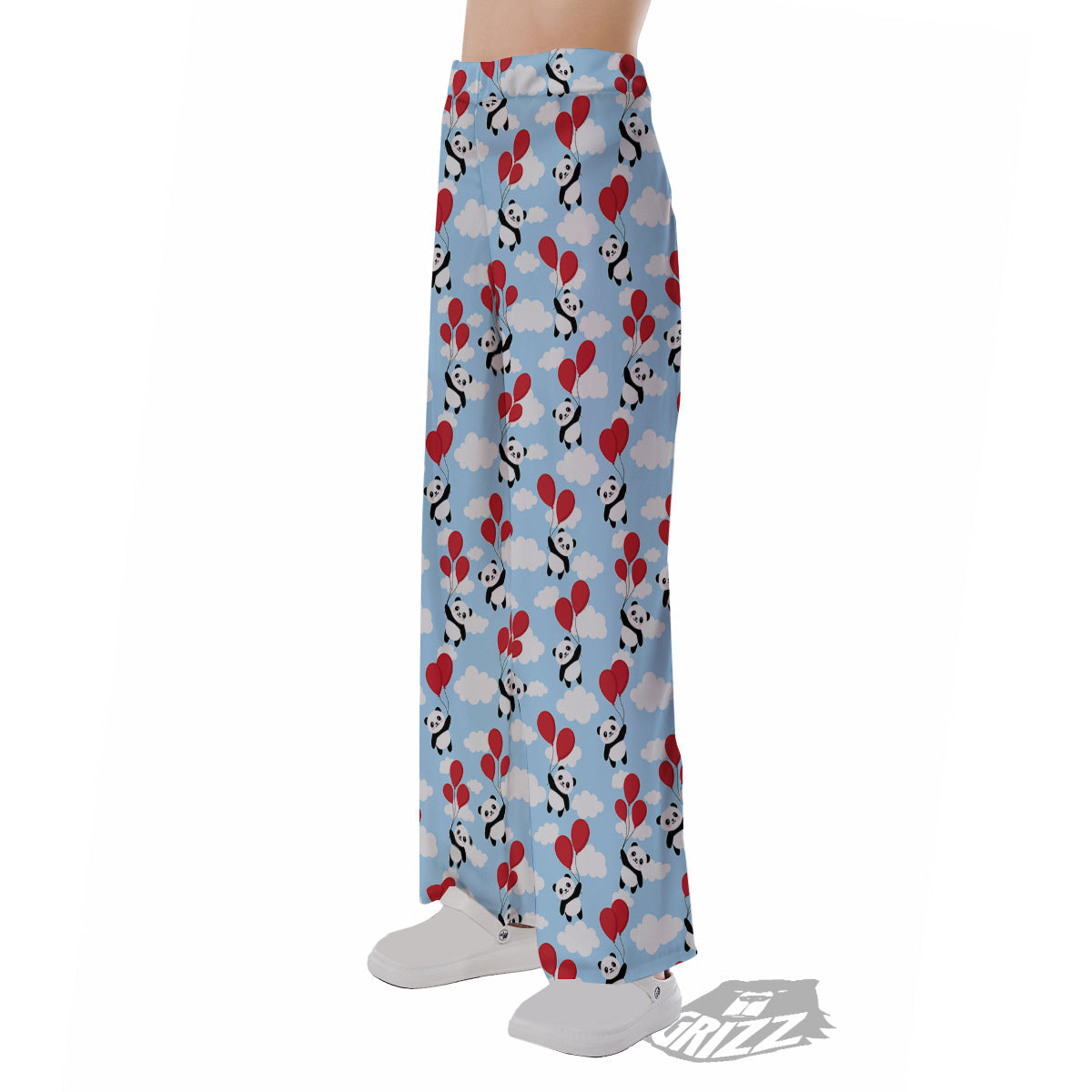 Balloon And Cute Panda Print Pattern Pajama Pants-grizzshop