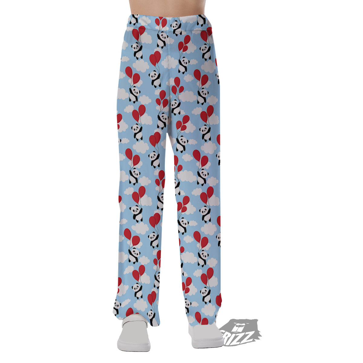 Balloon And Cute Panda Print Pattern Pajama Pants-grizzshop