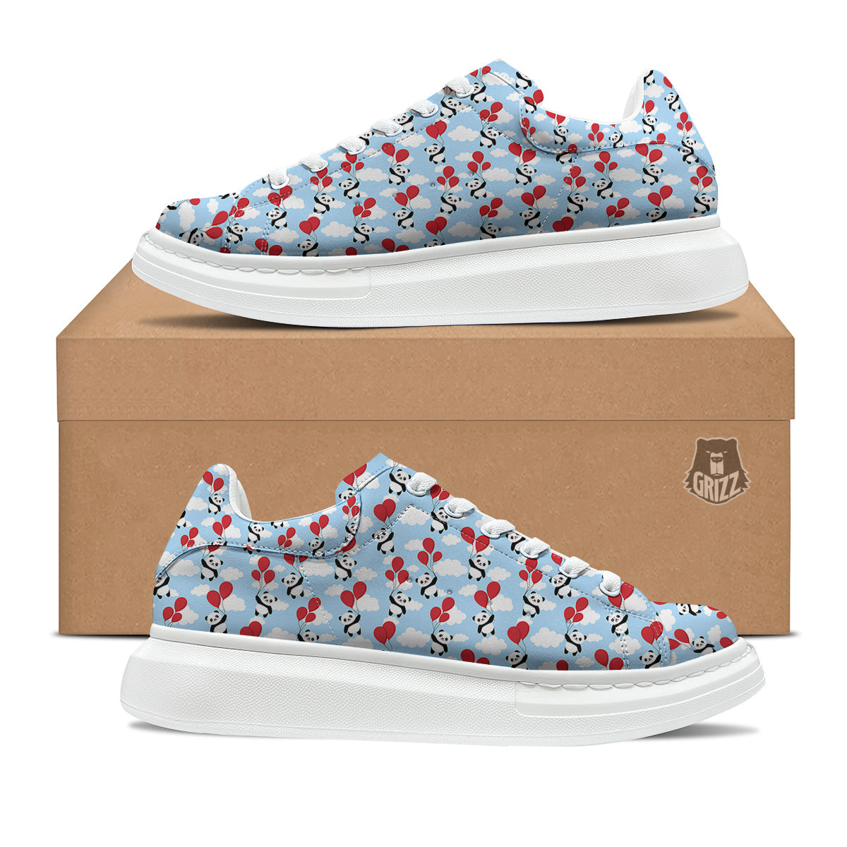 Balloon And Cute Panda Print Pattern Platform Shoes-grizzshop