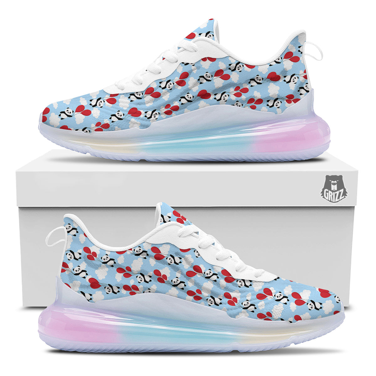 Balloon And Cute Panda Print Pattern Running Sneakers-grizzshop