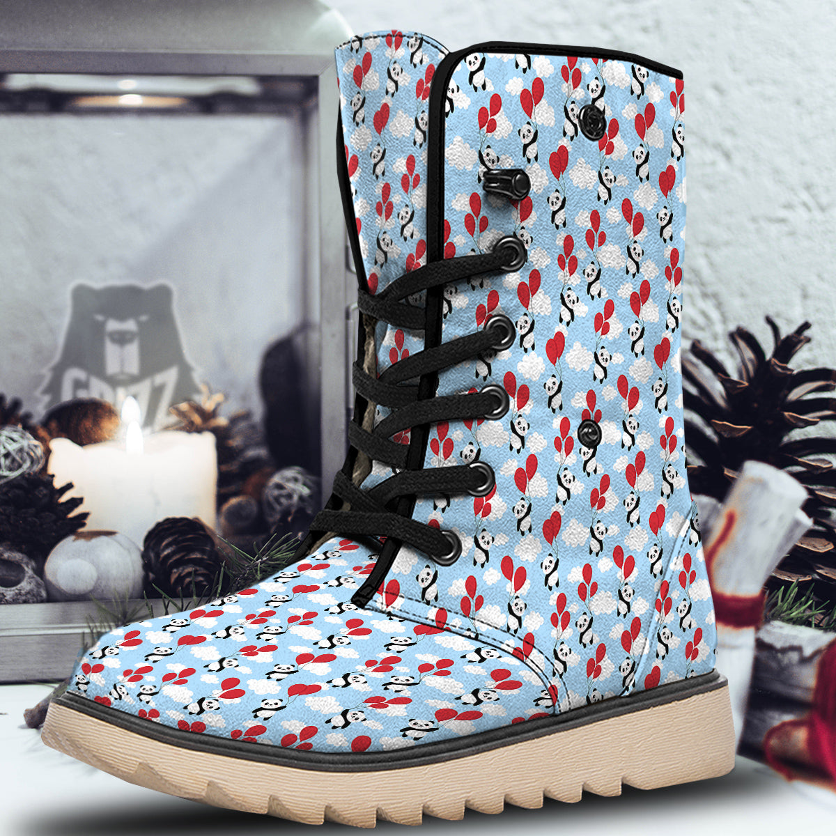 Balloon And Cute Panda Print Pattern Snow Boots-grizzshop