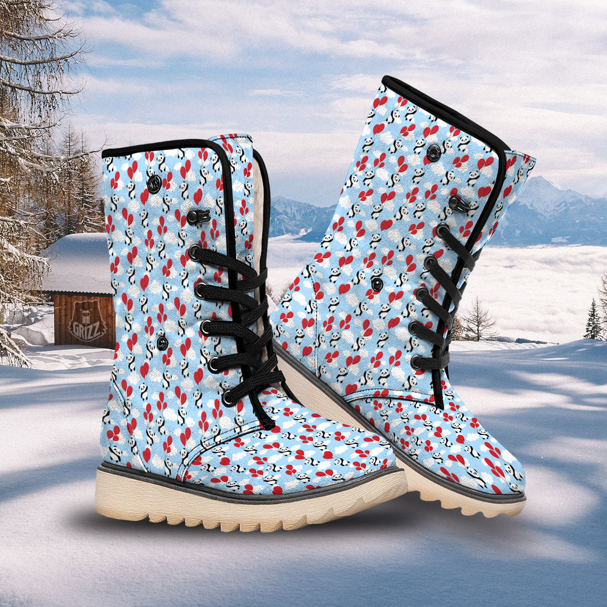 Balloon And Cute Panda Print Pattern Snow Boots-grizzshop