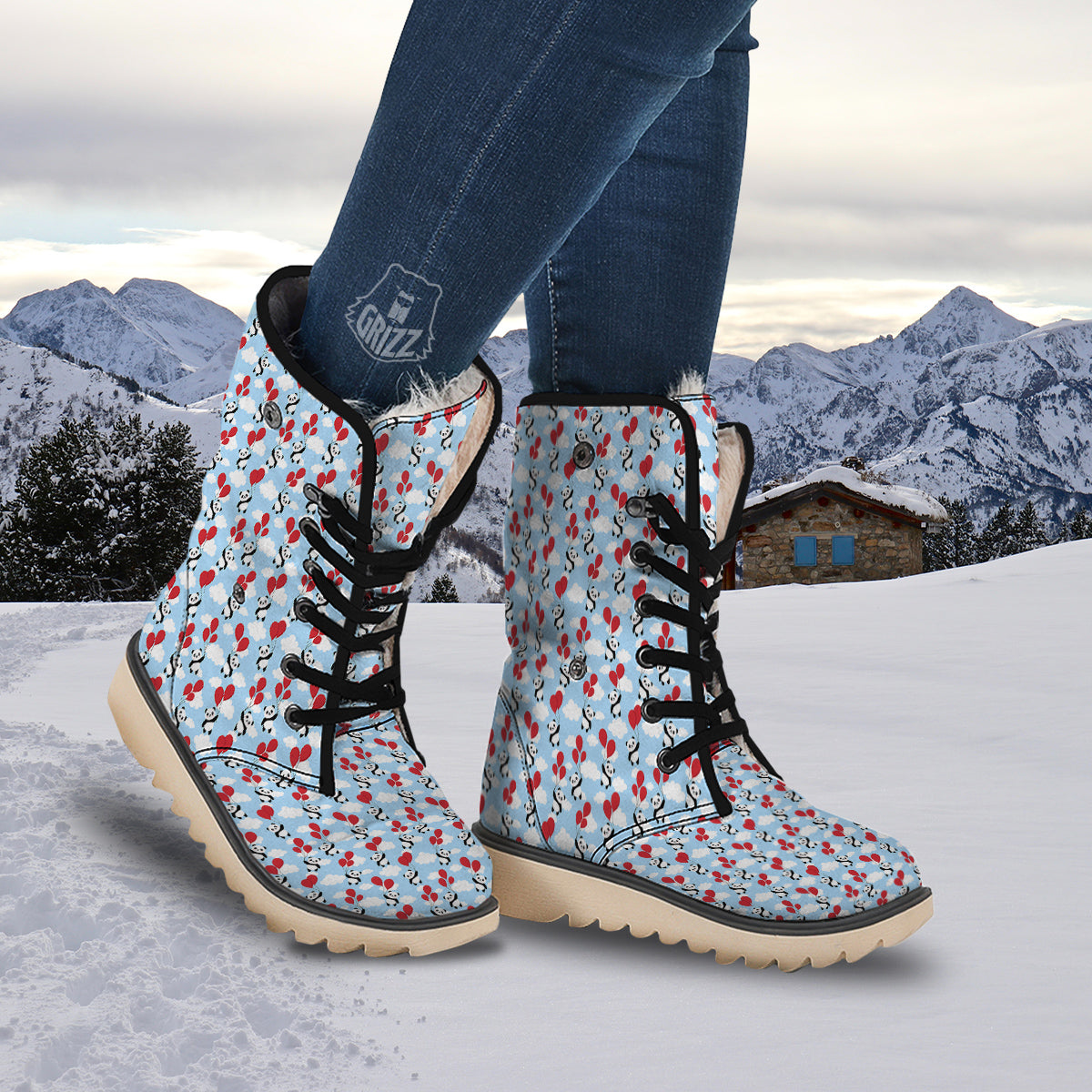 Balloon And Cute Panda Print Pattern Snow Boots-grizzshop