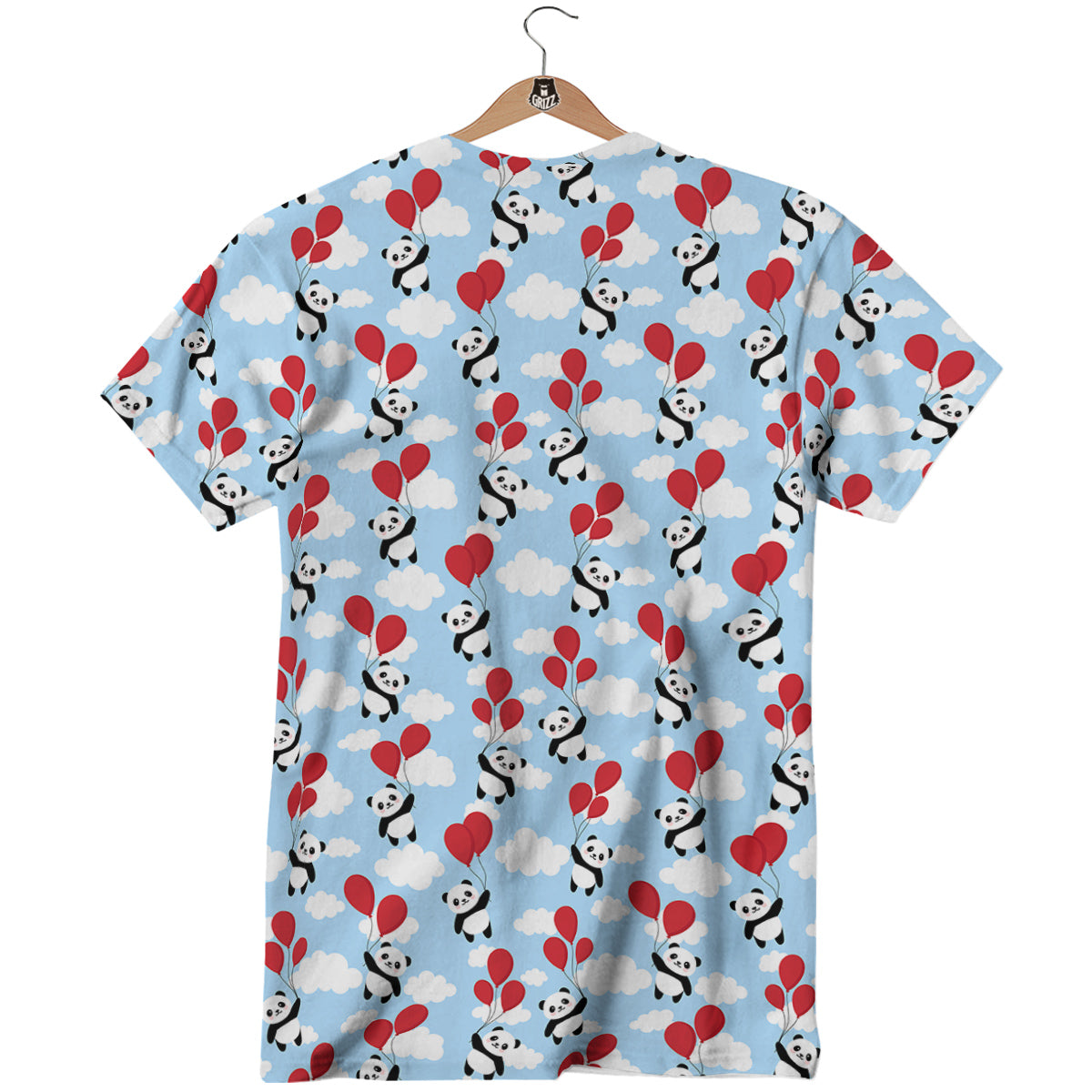 Balloon And Cute Panda Print Pattern T-Shirt-grizzshop