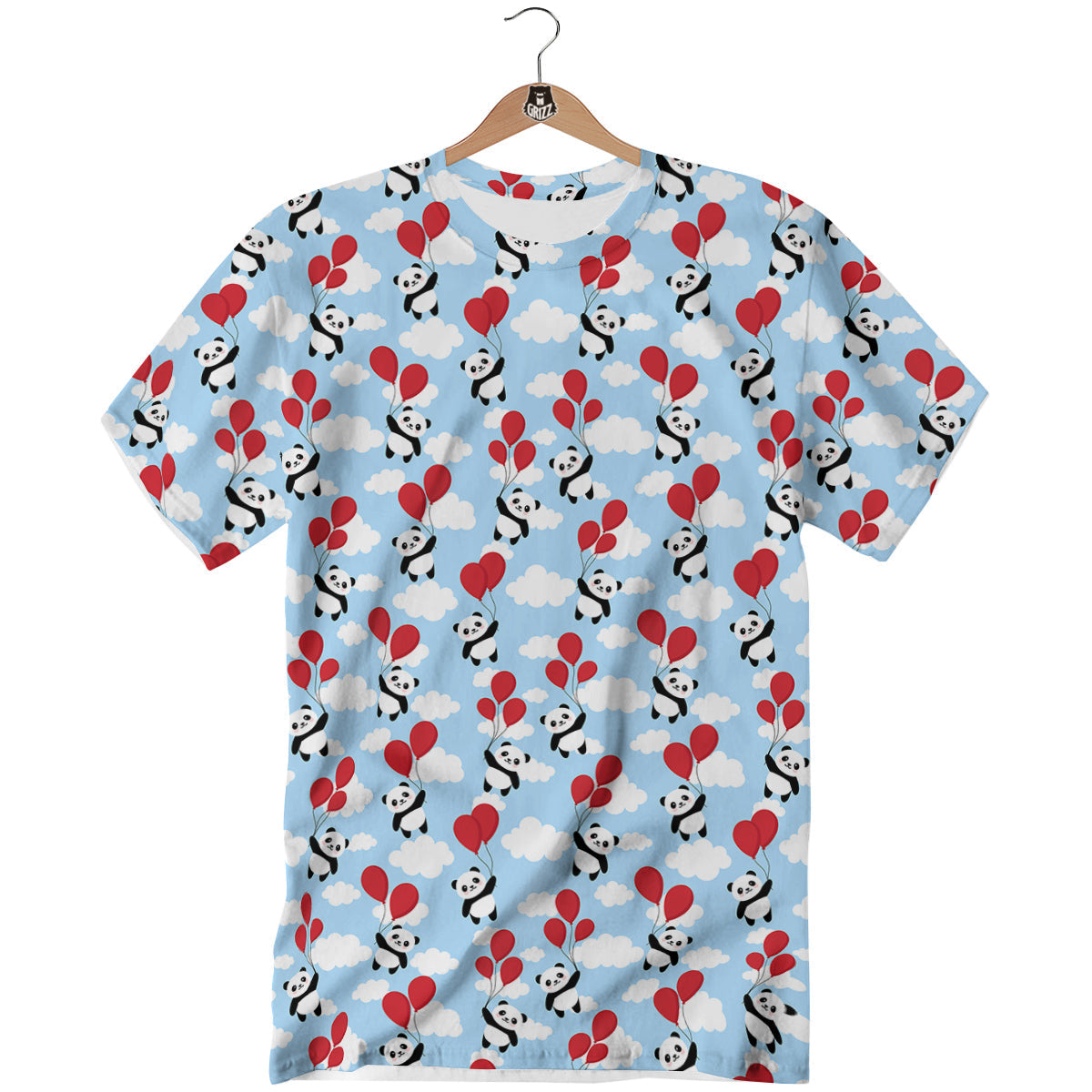 Balloon And Cute Panda Print Pattern T-Shirt-grizzshop