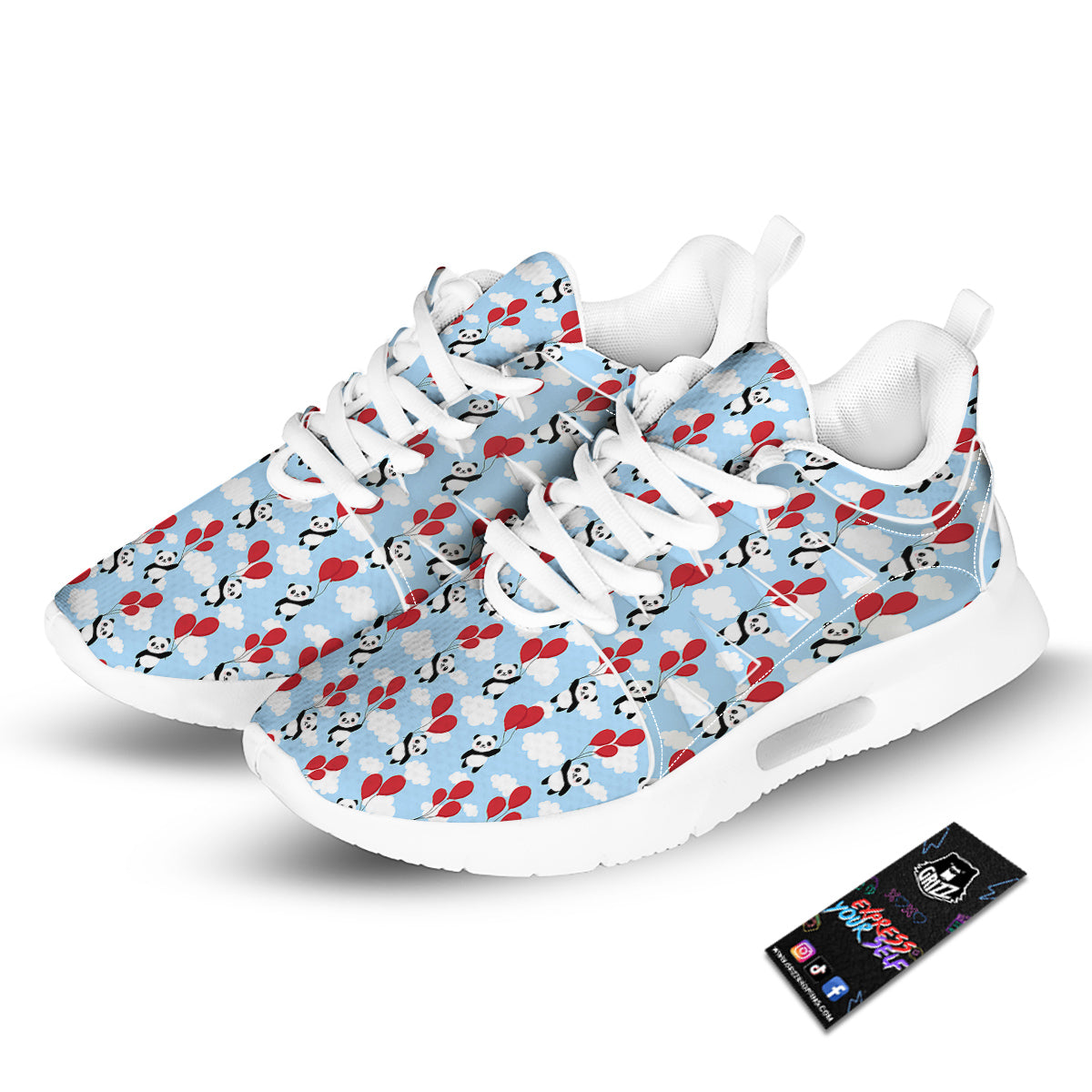 Balloon And Cute Panda Print Pattern Tennis Shoes-grizzshop