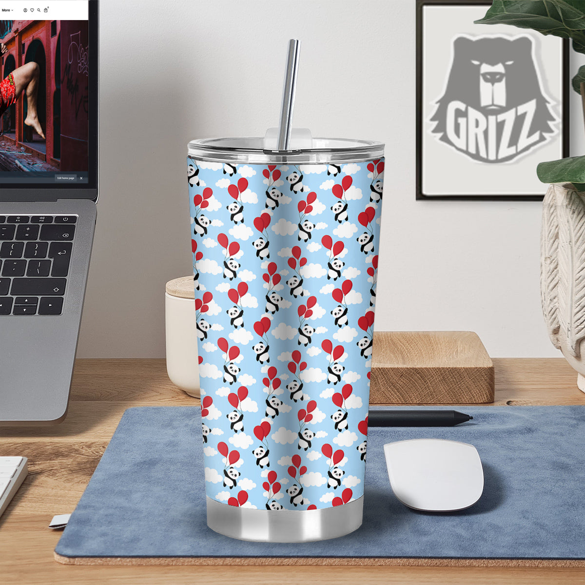 Balloon And Cute Panda Print Pattern Tumbler-grizzshop