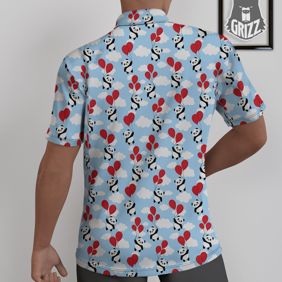 Balloon And Cute Panda Print Pattern Untucked Shirts-grizzshop