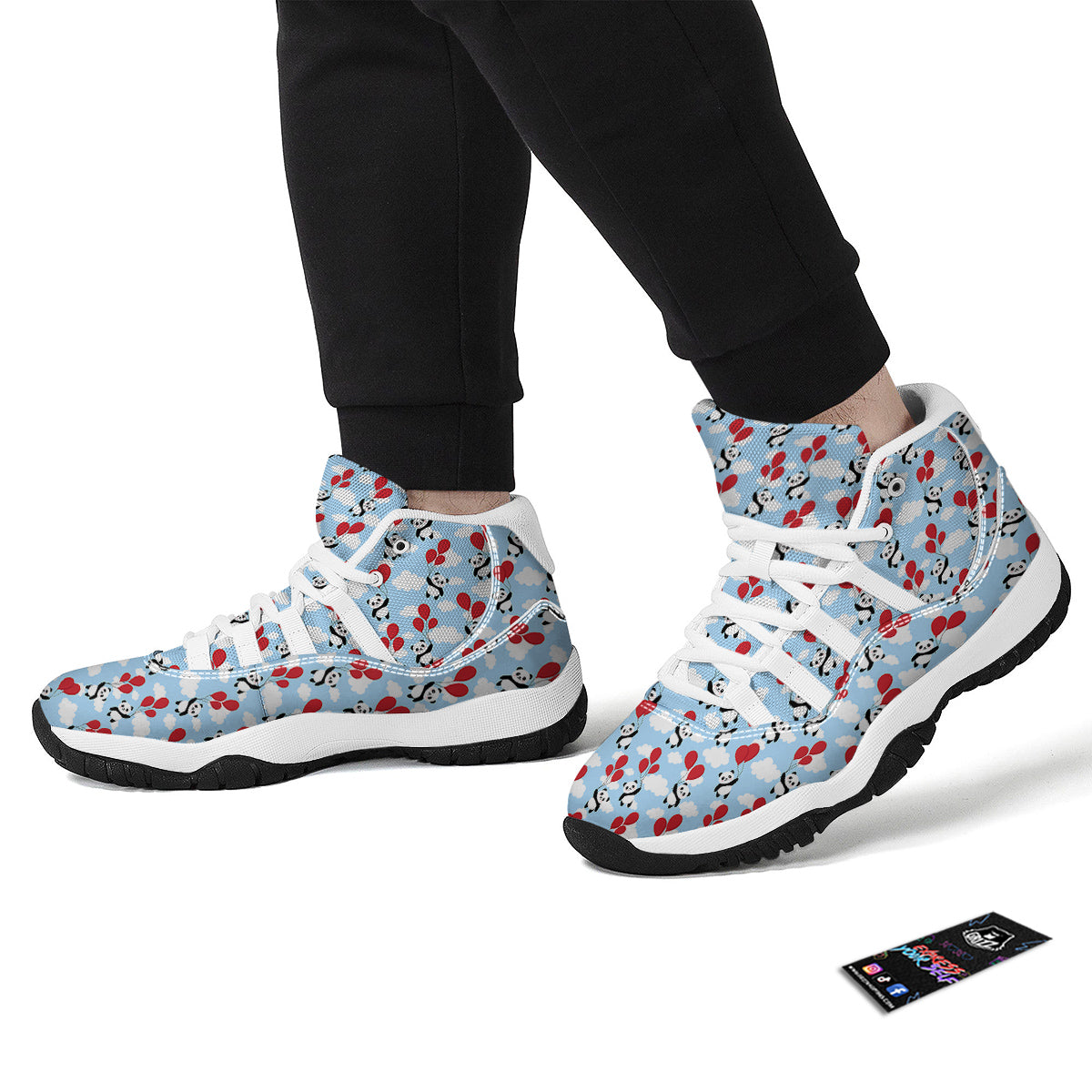 Balloon And Cute Panda Print Pattern White Bball Shoes-grizzshop