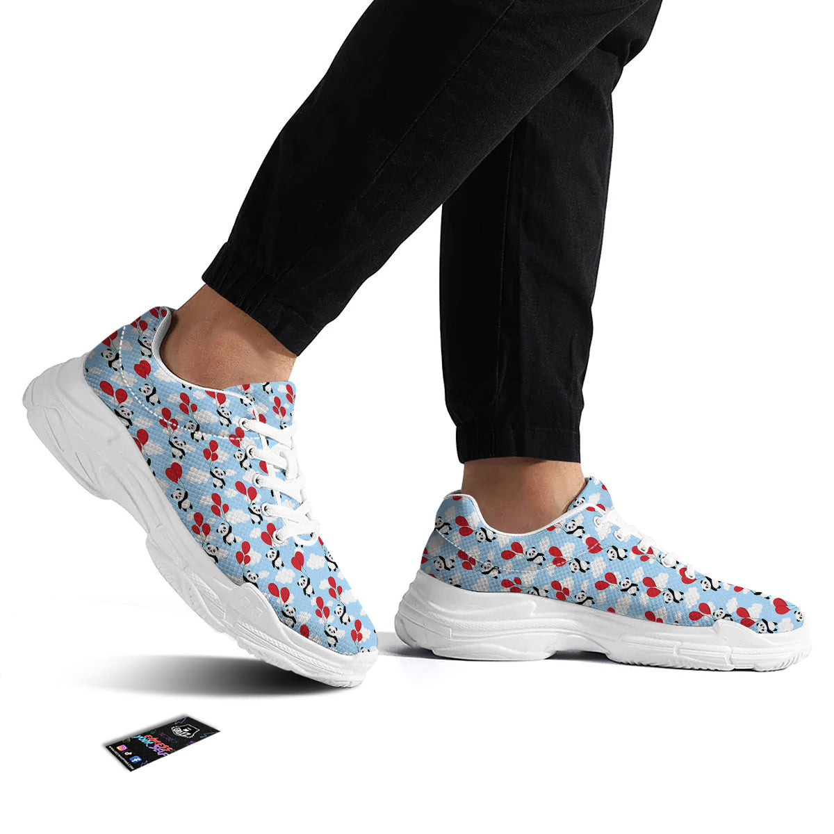 Balloon And Cute Panda Print Pattern White Chunky Shoes-grizzshop