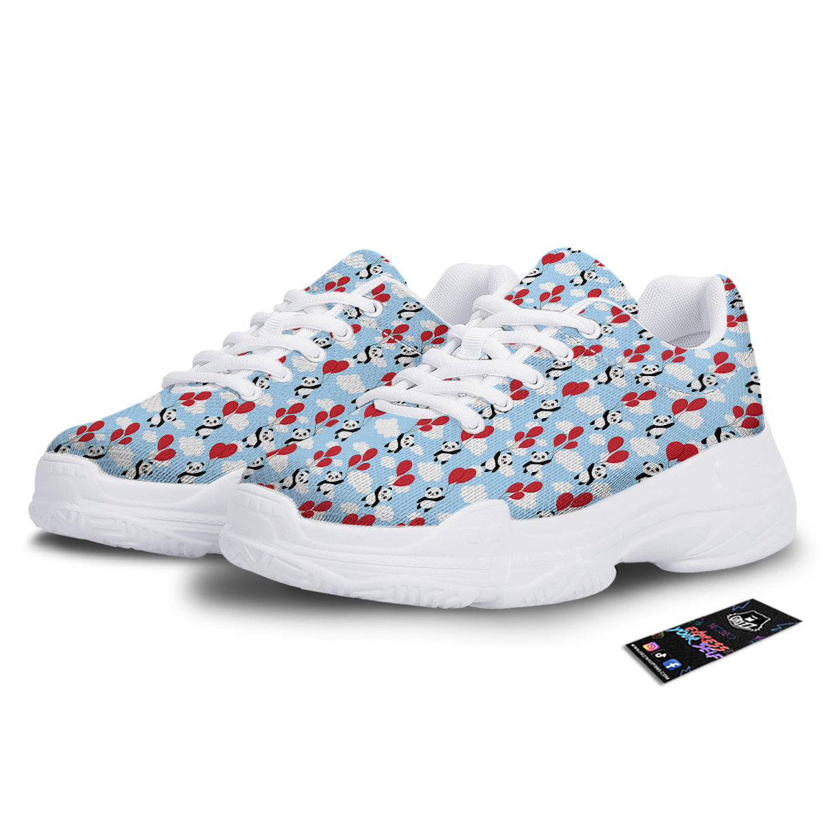 Balloon And Cute Panda Print Pattern White Chunky Shoes-grizzshop