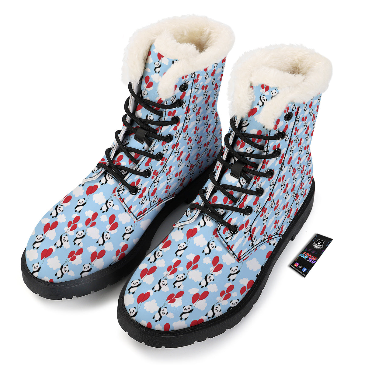 Balloon And Cute Panda Print Pattern Winter Boots-grizzshop