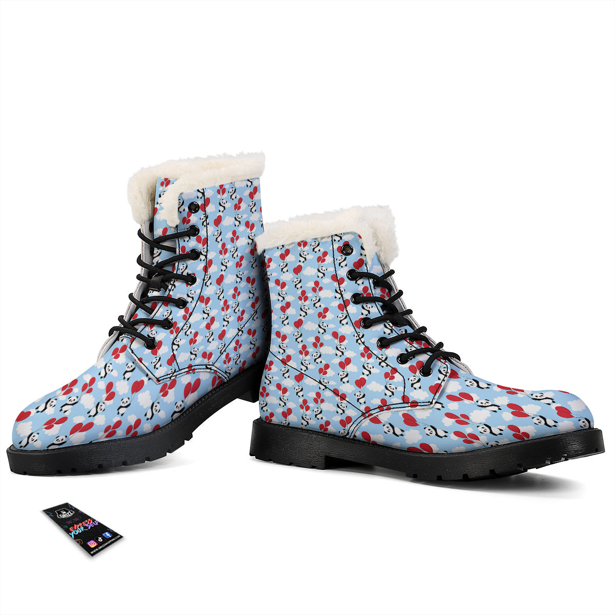 Balloon And Cute Panda Print Pattern Winter Boots-grizzshop