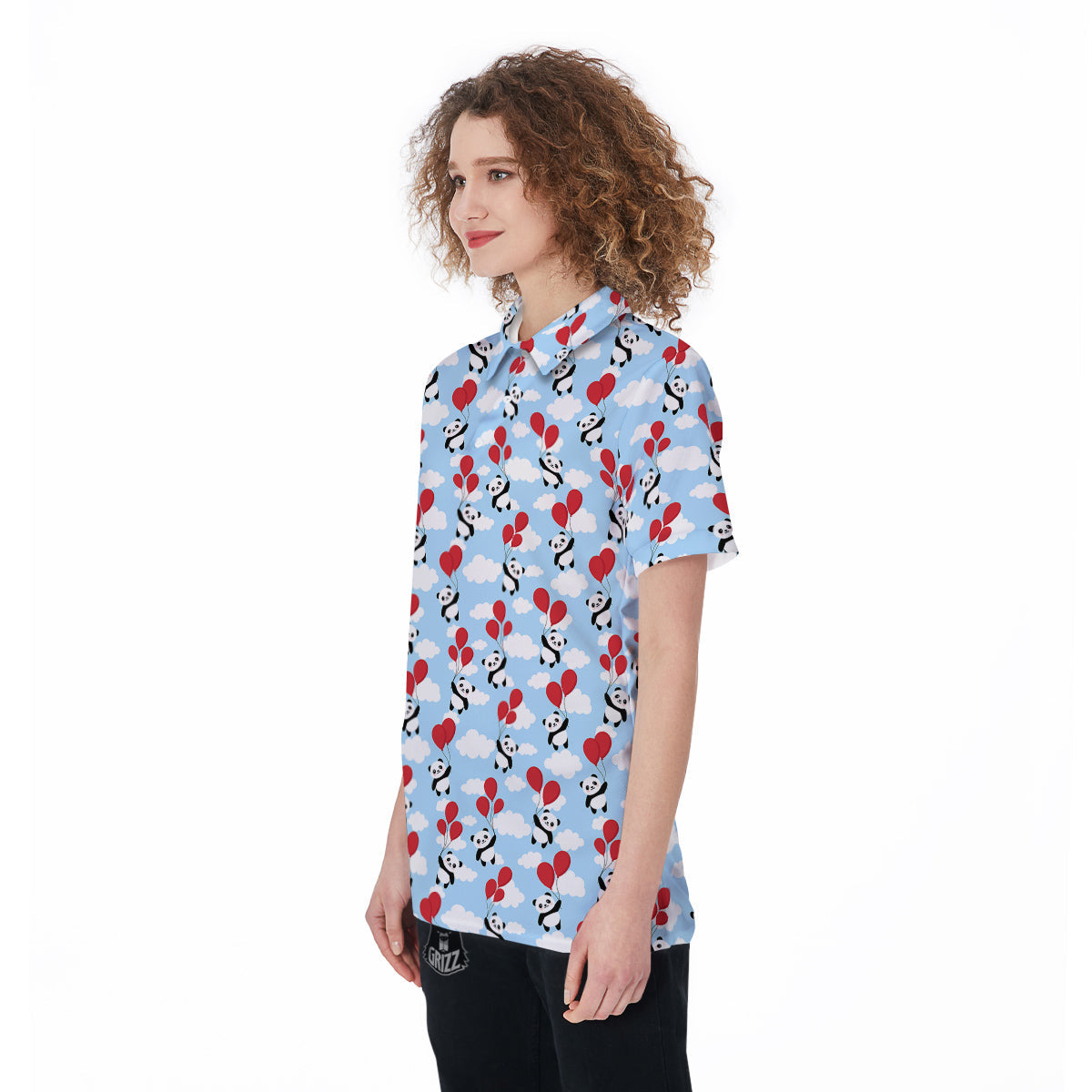 Balloon And Cute Panda Print Pattern Women's Golf Shirts-grizzshop
