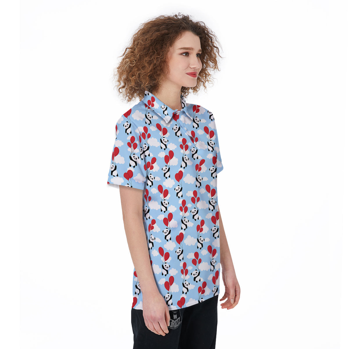 Balloon And Cute Panda Print Pattern Women's Golf Shirts-grizzshop