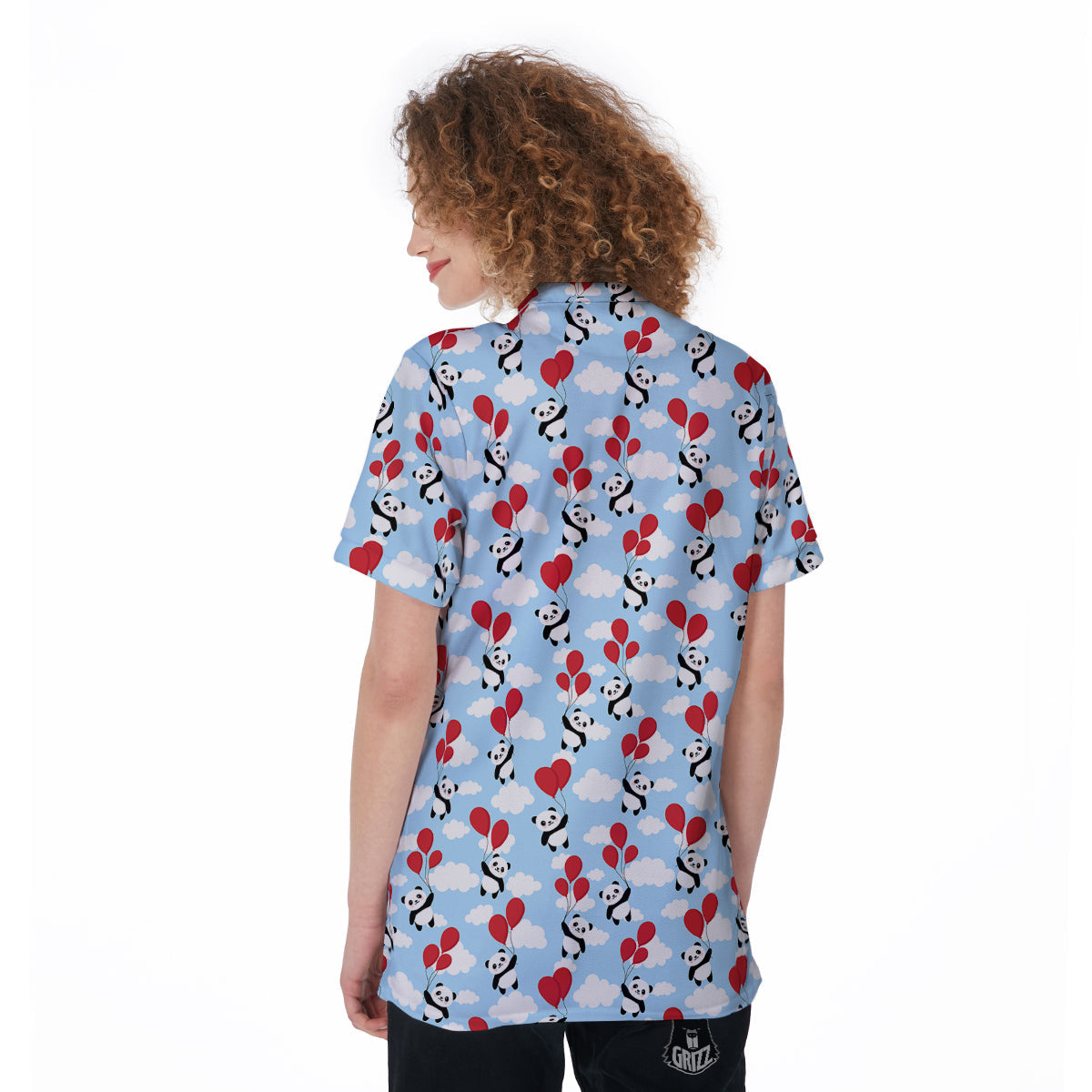 Balloon And Cute Panda Print Pattern Women's Golf Shirts-grizzshop