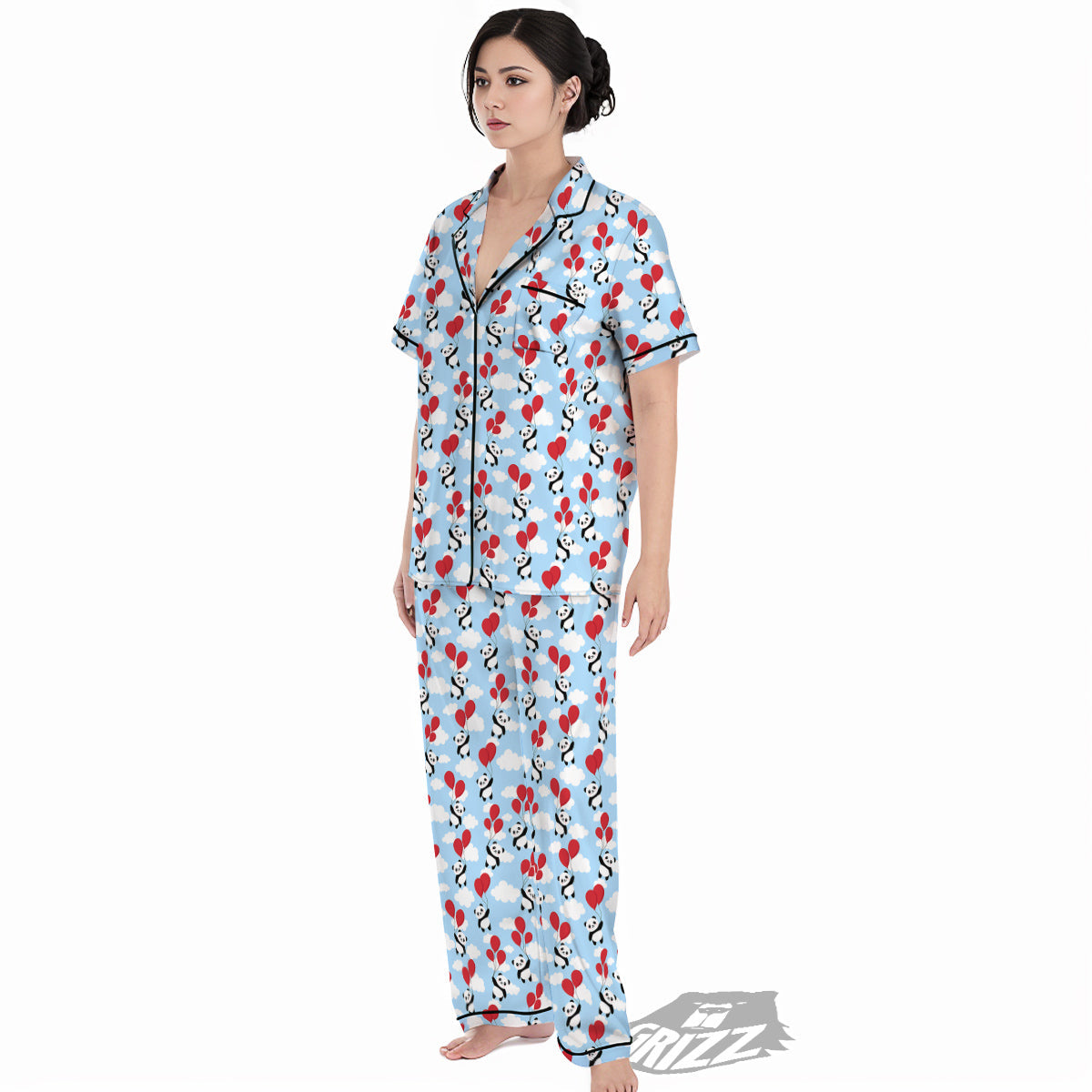 Balloon And Cute Panda Print Pattern Women's Pajamas Set-grizzshop