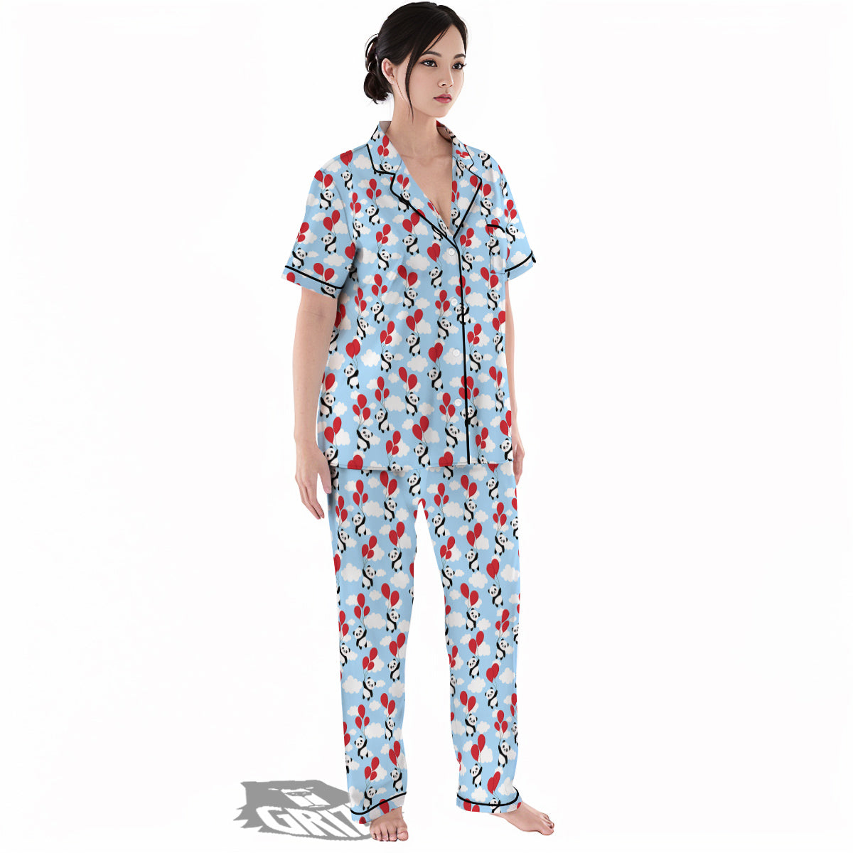 Balloon And Cute Panda Print Pattern Women's Pajamas Set-grizzshop