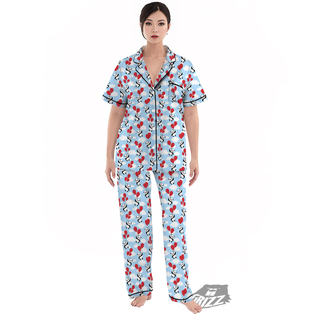 Balloon And Cute Panda Print Pattern Women's Pajamas Set-grizzshop