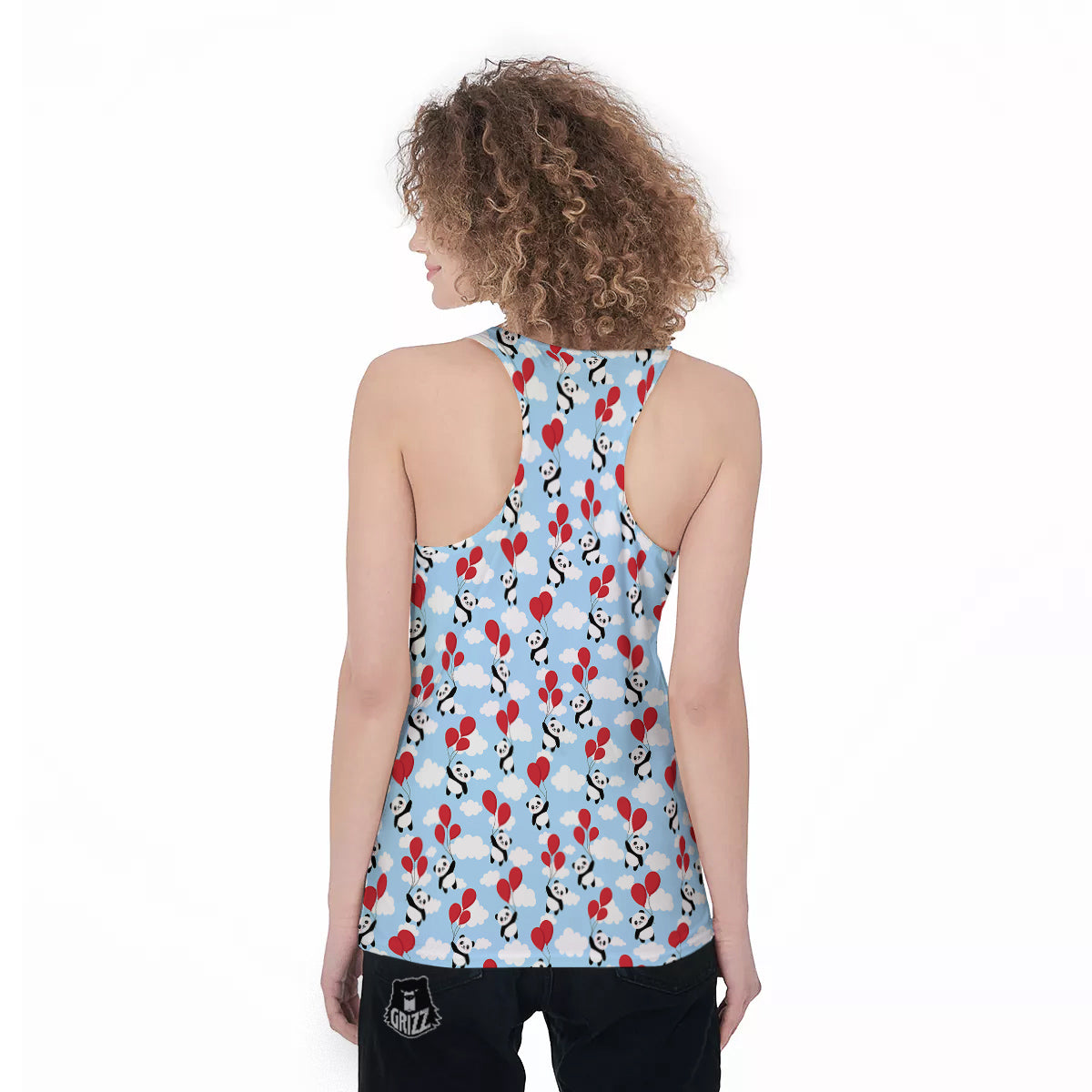 Balloon And Cute Panda Print Pattern Women's Racerback Tank Top-grizzshop
