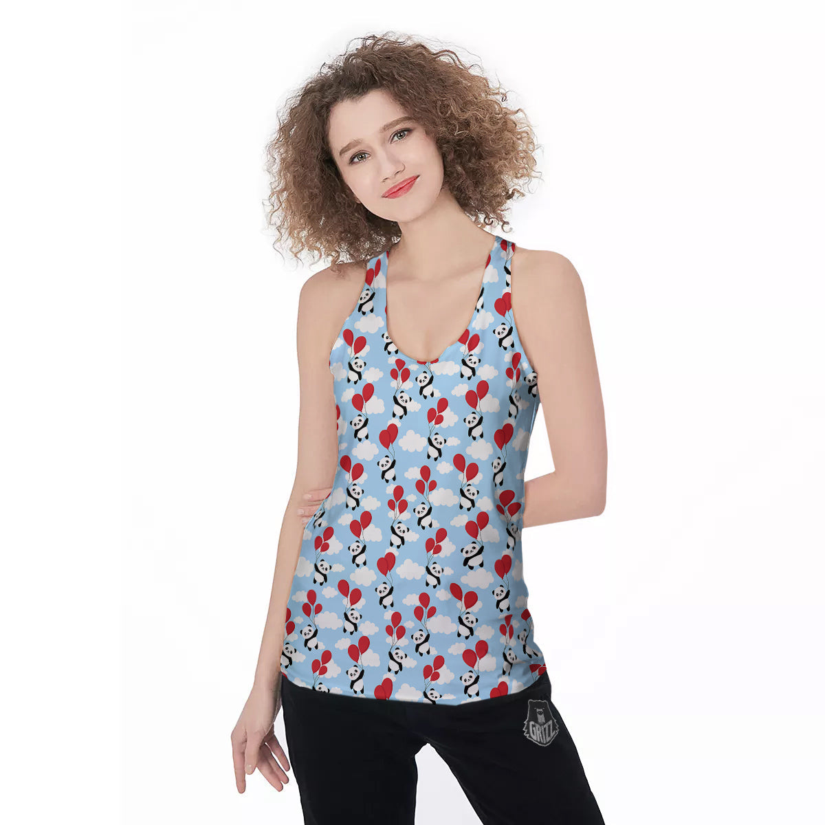Balloon And Cute Panda Print Pattern Women's Racerback Tank Top-grizzshop