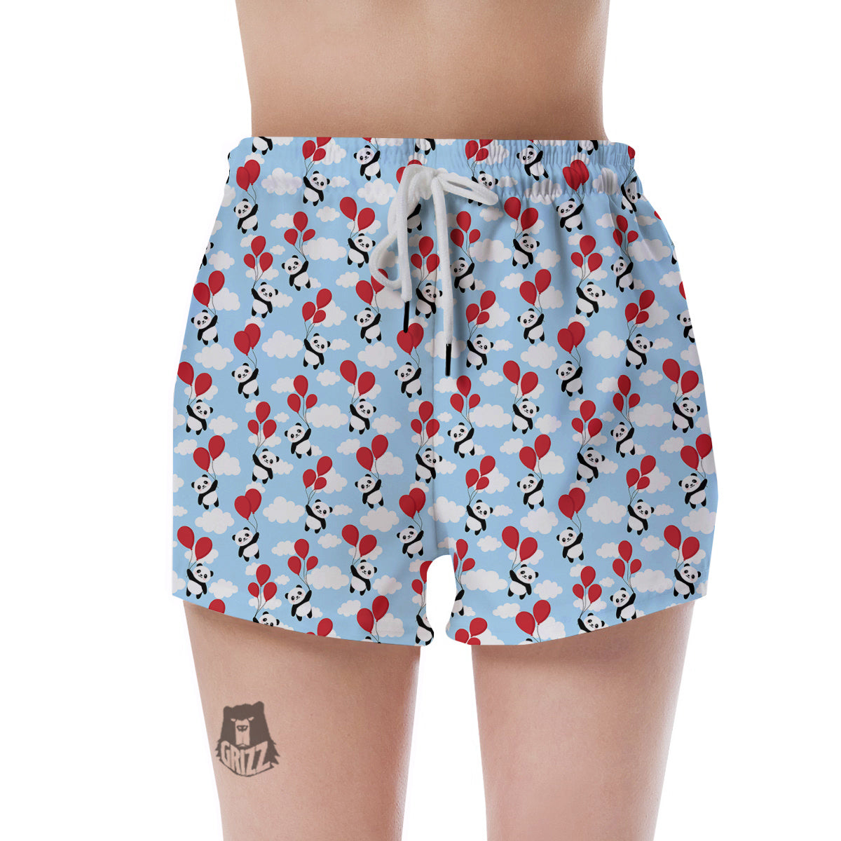 Balloon And Cute Panda Print Pattern Women's Shorts-grizzshop