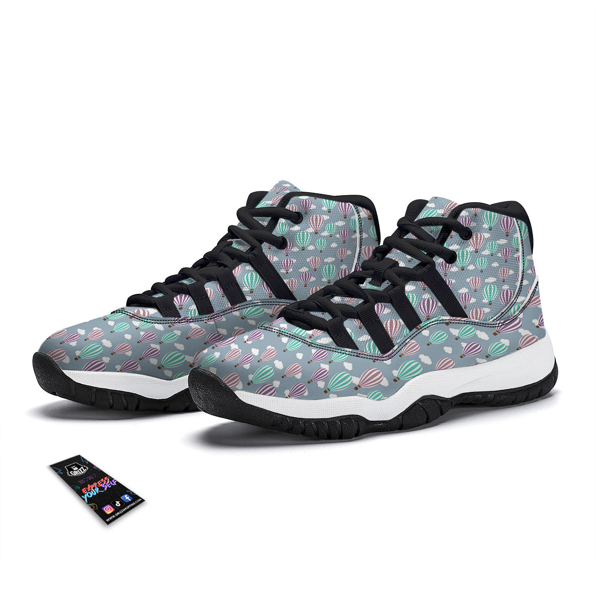 Balloon Cartoon Print Pattern Black Bball Shoes-grizzshop