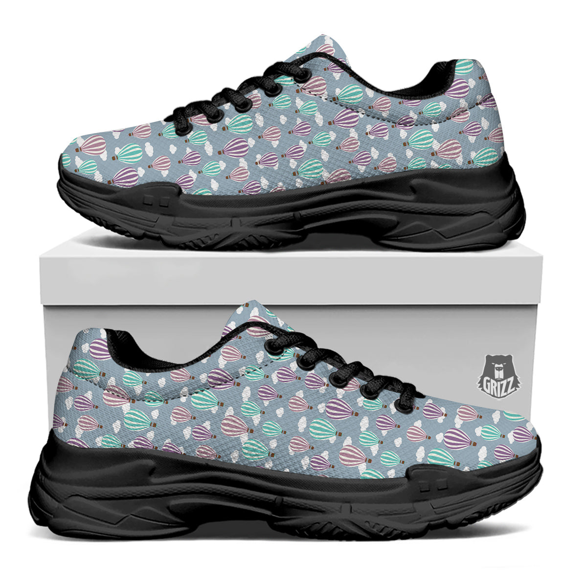 Balloon Cartoon Print Pattern Black Chunky Shoes-grizzshop