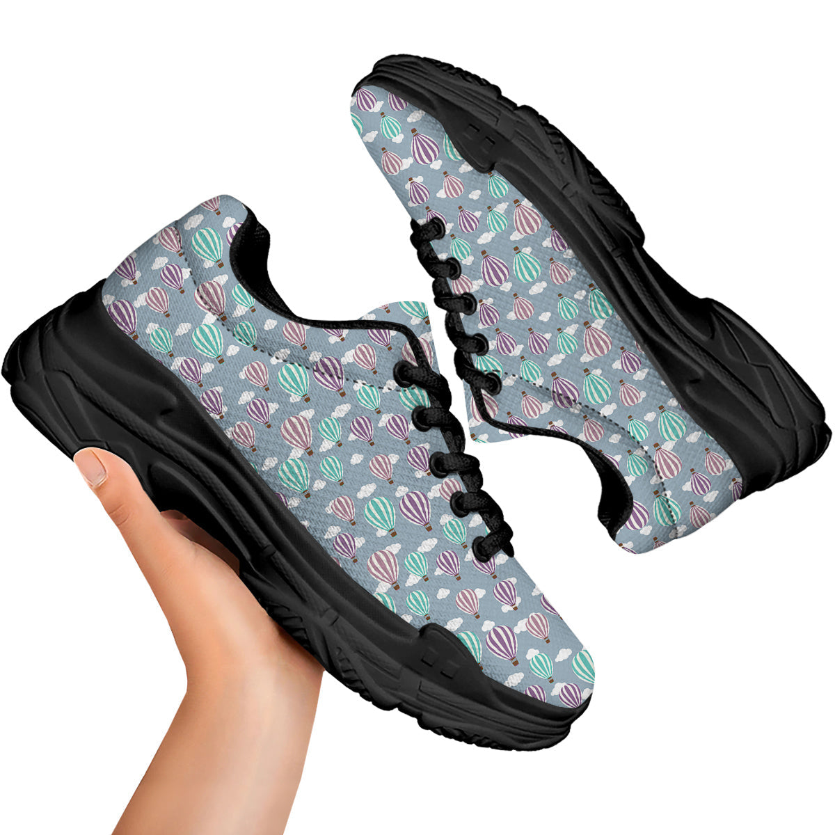 Balloon Cartoon Print Pattern Black Chunky Shoes-grizzshop