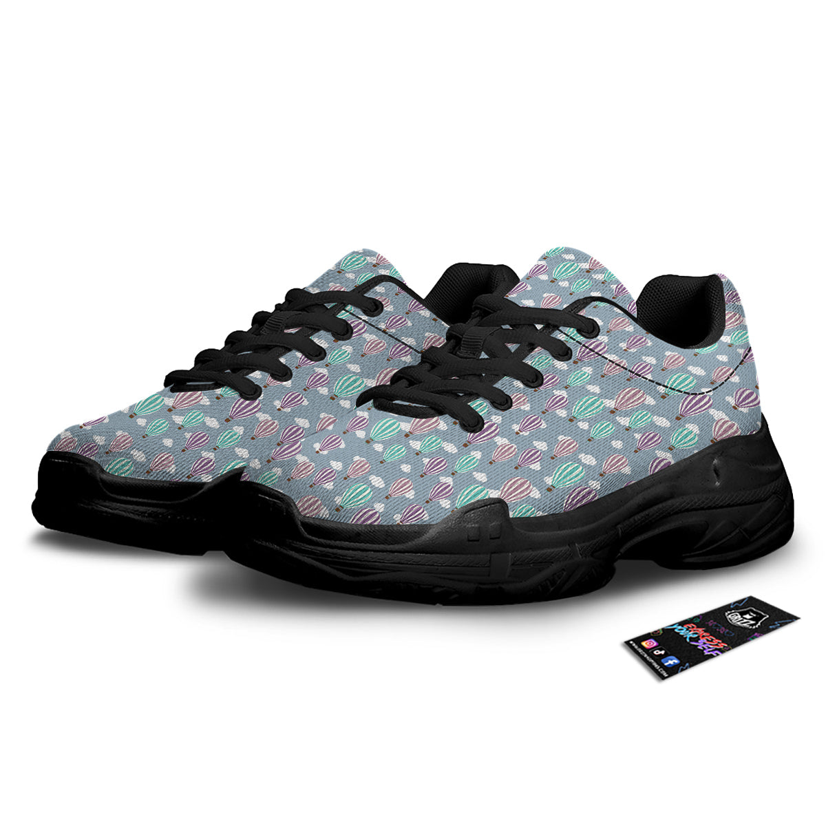 Balloon Cartoon Print Pattern Black Chunky Shoes-grizzshop