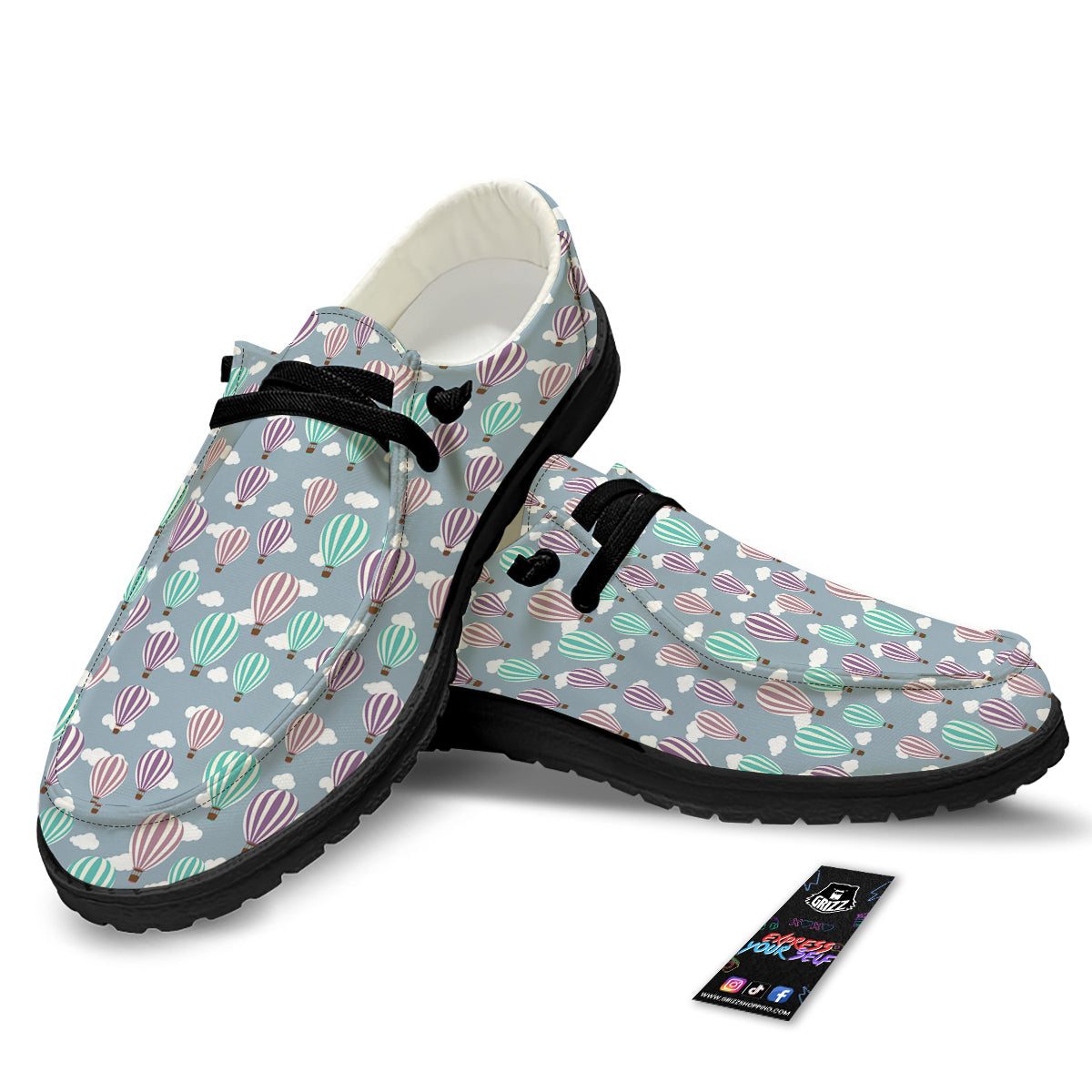 Balloon Cartoon Print Pattern Black Loafers-grizzshop