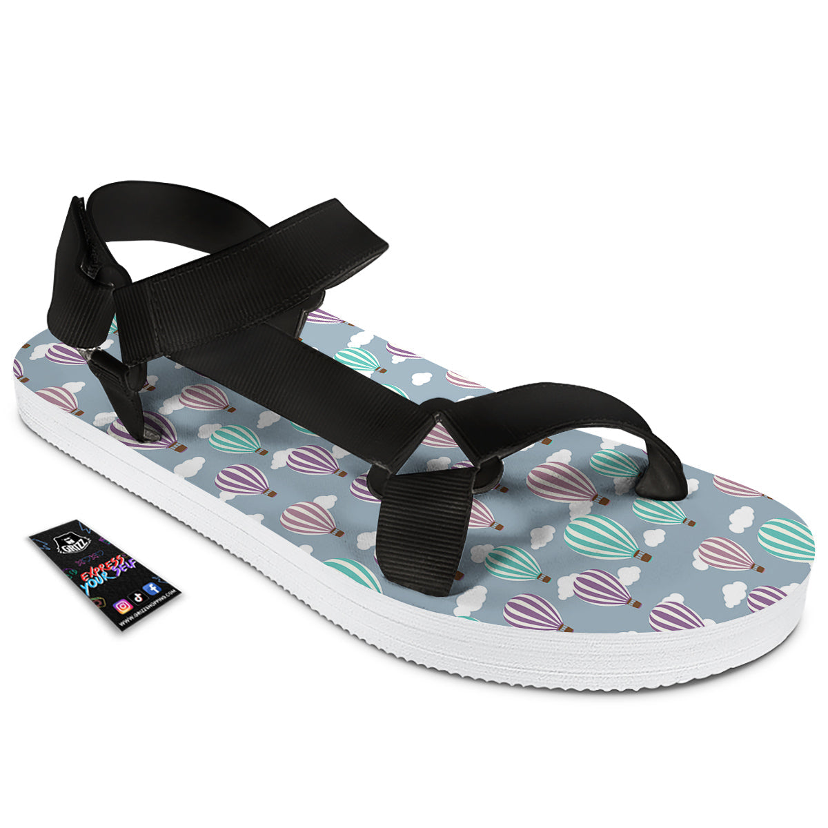 Balloon Cartoon Print Pattern Black Open Toe Sandals-grizzshop