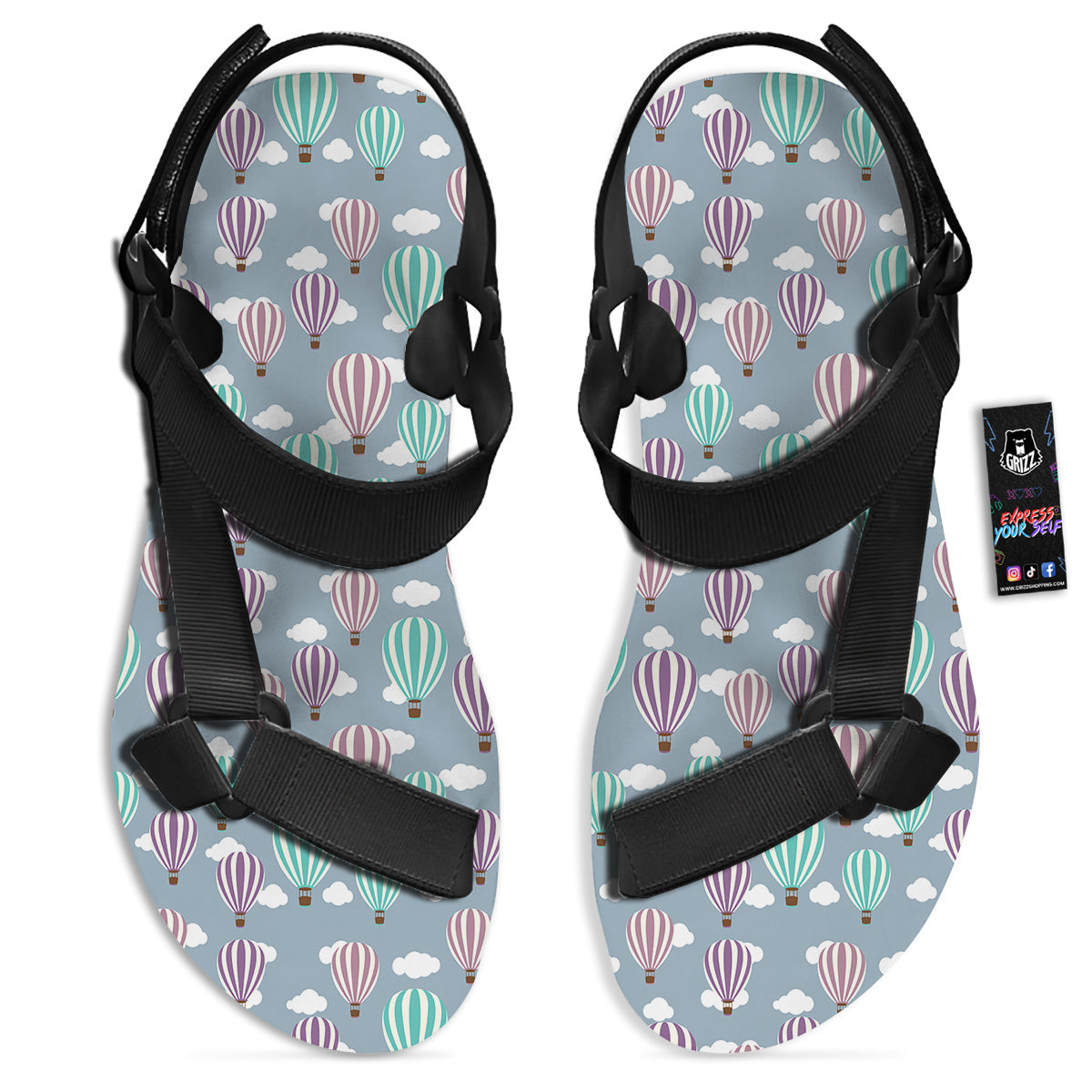 Balloon Cartoon Print Pattern Black Open Toe Sandals-grizzshop